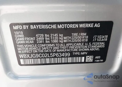 2020 BMW X1 xDrive28I из США, поврежденный, VIN WBXJG9C02L5P63499